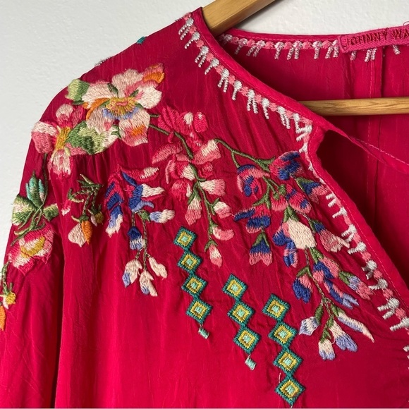 Johnny Was Vanessa Red Embroidered Semi Sheer Tunic Blouse - Picture 9 of 11